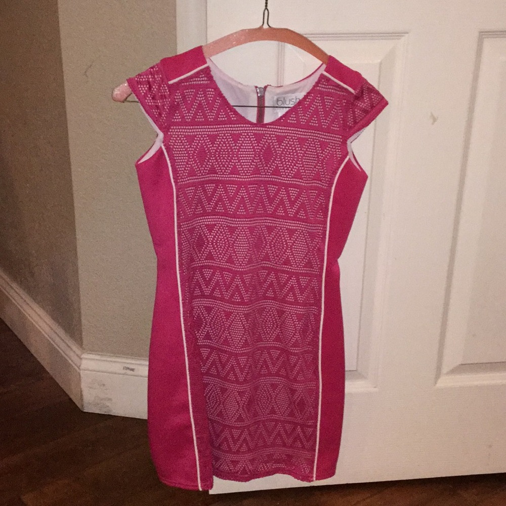 NWT fuschia pink fitted dress w knit detailing